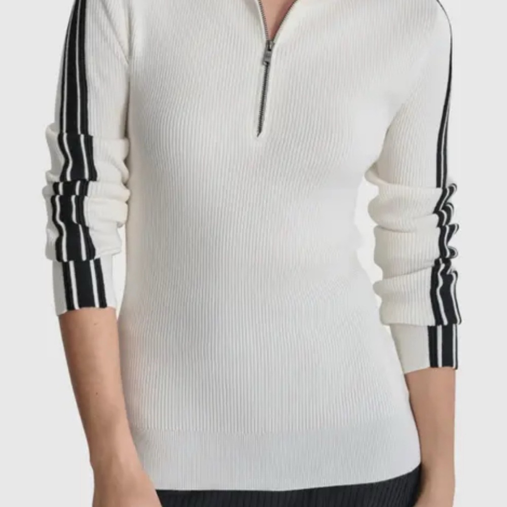 DKNY NWT Women's White and Black Striped Sweater